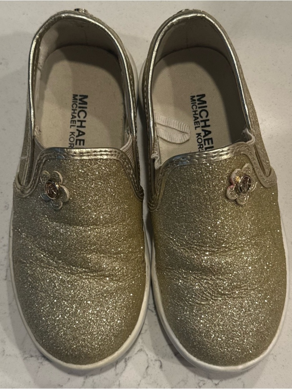 Toddler Girls' Michael Kors Gold Glitter Slip-On Sneakers Sz 9